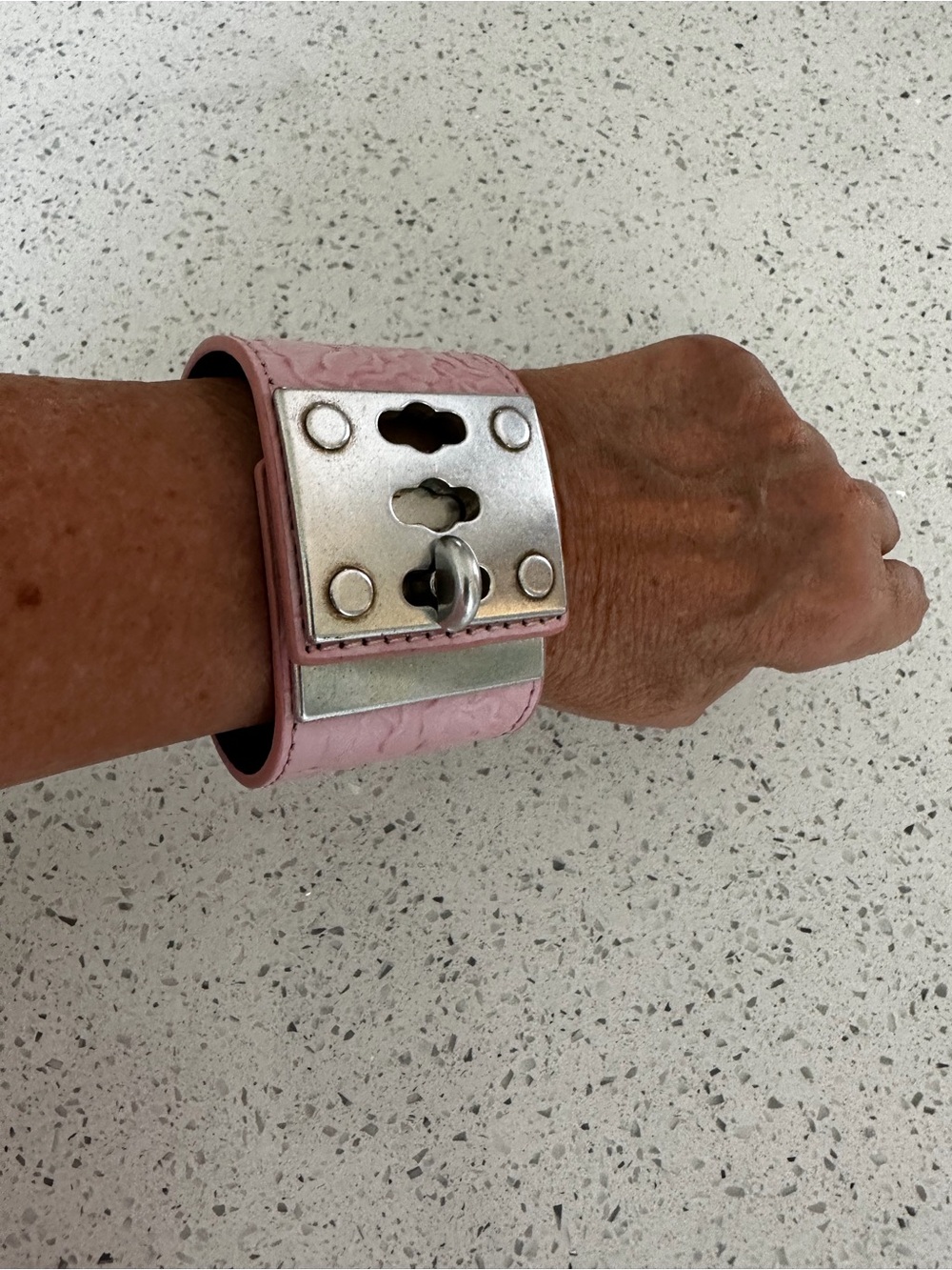 Patricia Nash Pink Leather Wide Bracelet with Silver-Tone Lock Plate